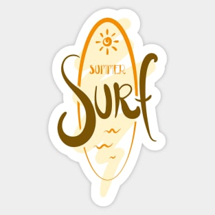 Summer Surf With The Sun And Surfing Board Sticker